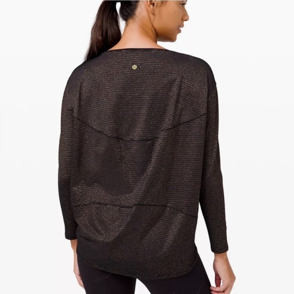 lululemon athletica Metallic Black Boatneck Long Sleeve Top - Picture 2 of 5